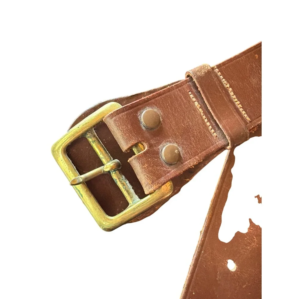 Genuine‎ Bridle Cowhide Belt Brown Leather Vintage Rugged Brass Buckle 215G 26